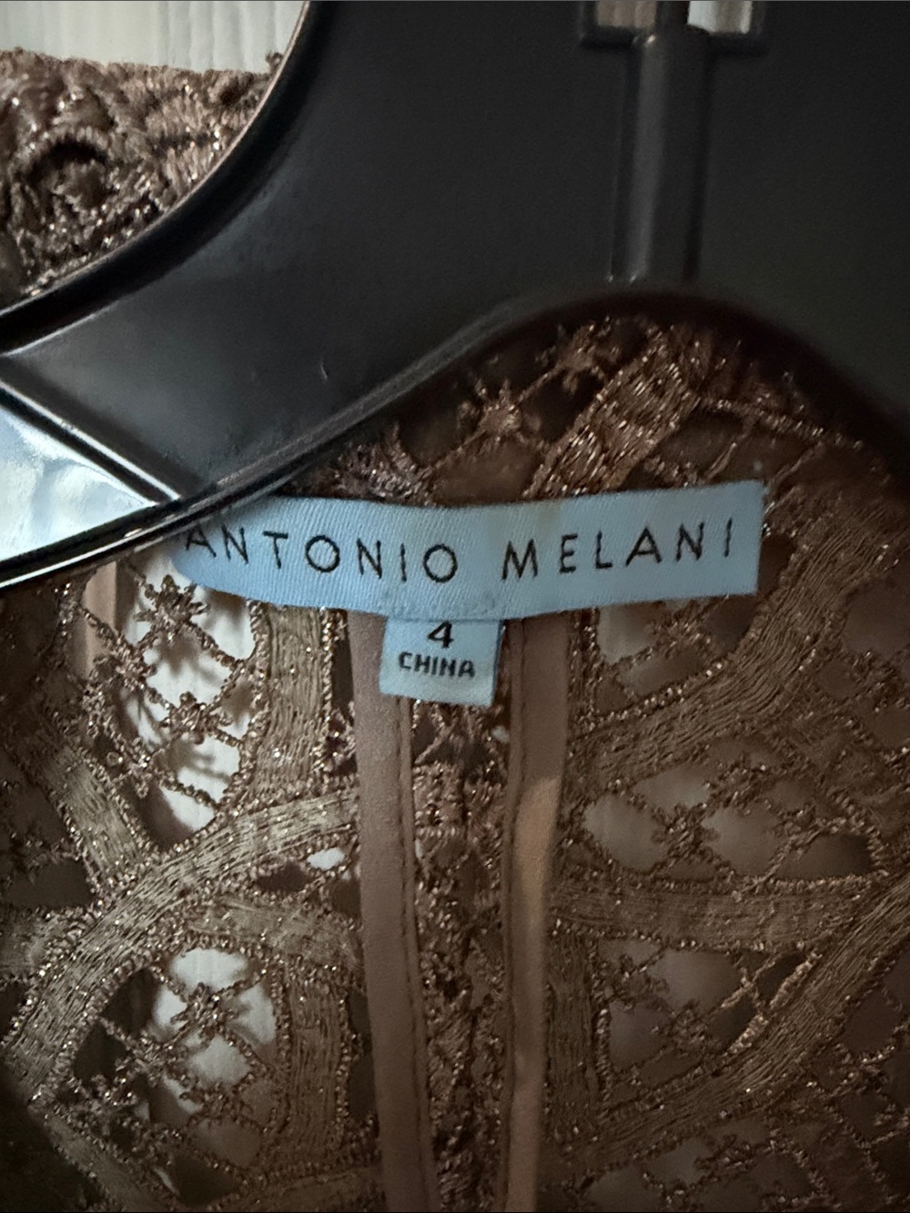 Antonio Melani Crochet Lace Blazer Jacket in Taupe Brown metallic size 4 - Picture 2 of 4